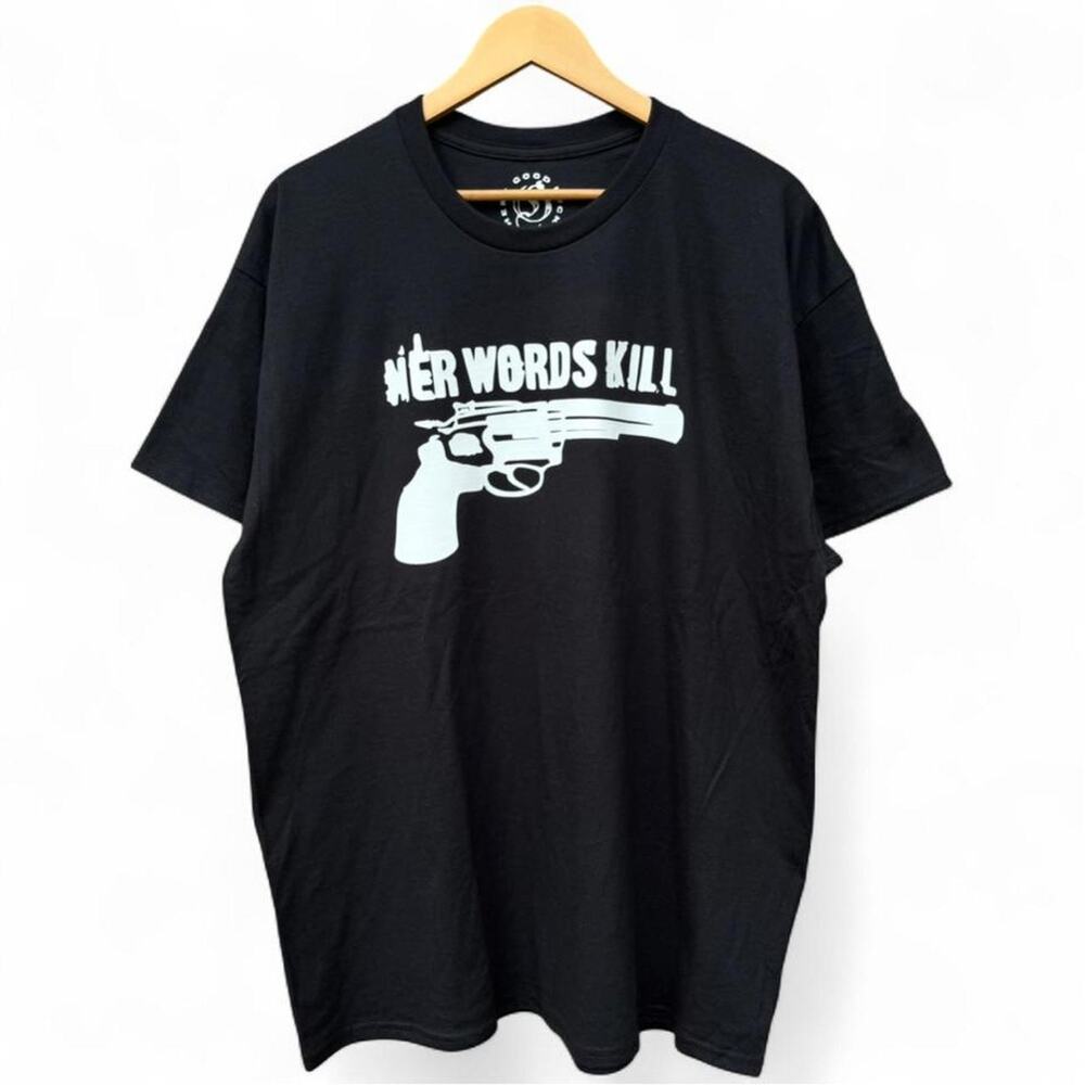 Her words kill reprint on heavyweight gildan hoodie skate emo band tee grunge